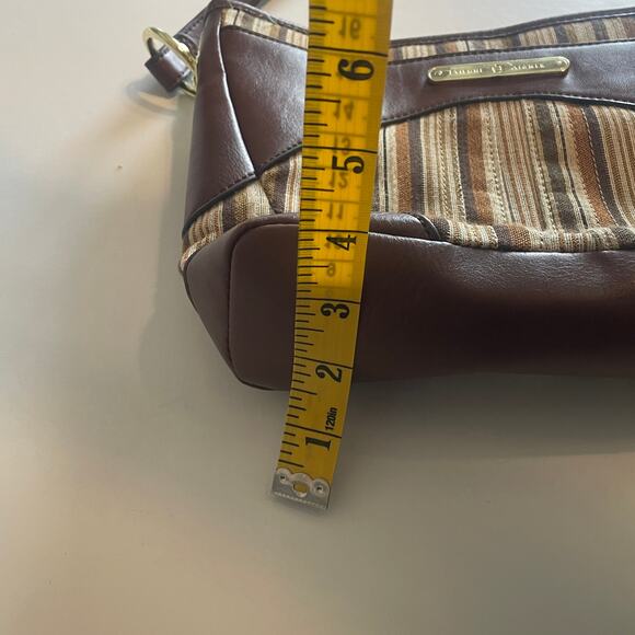 Etienne Aigner Brown Striped Bag Womens Leather Trim Handbag Purse - Picture 14 of 14